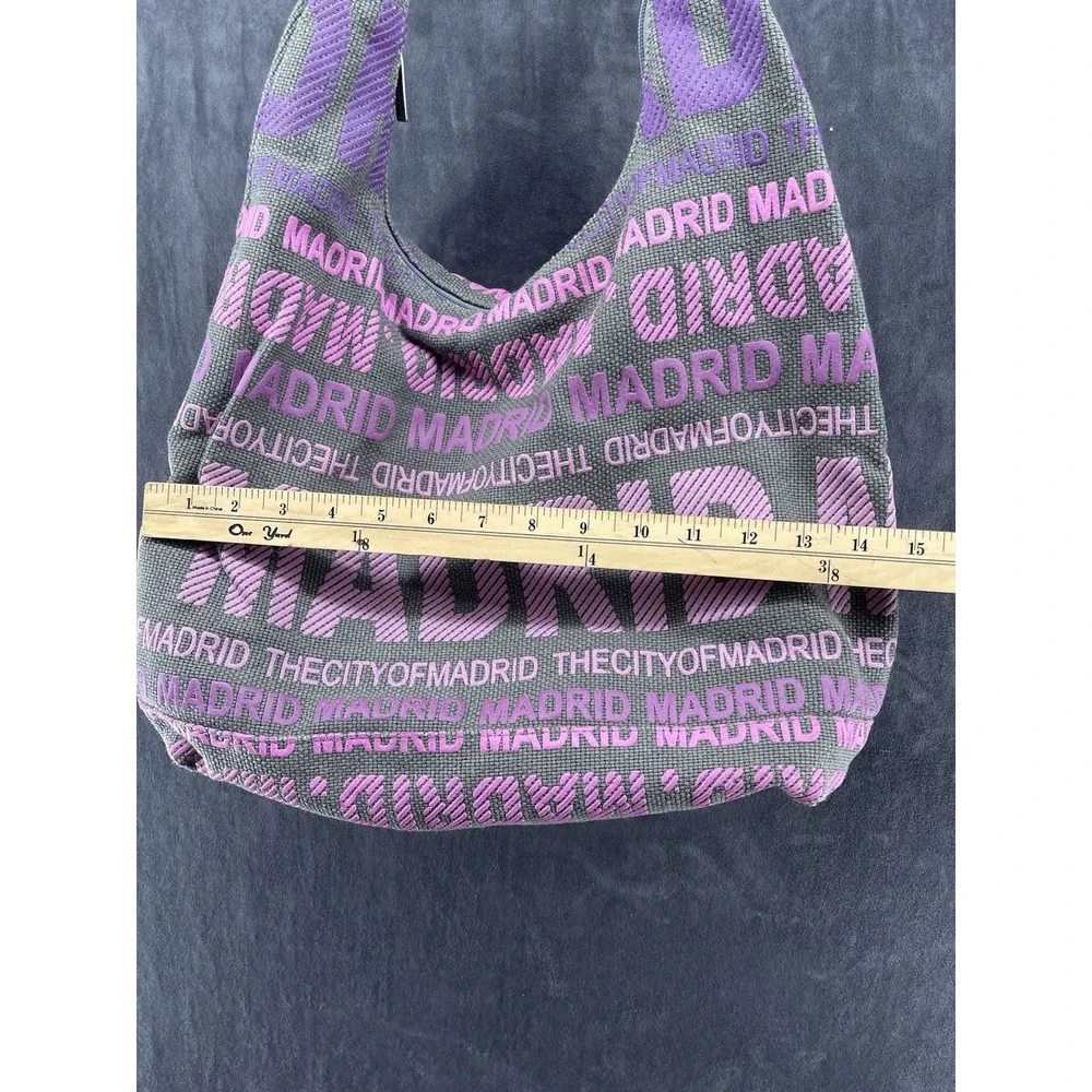 Robin Ruth Madrid Spain Canvas Hobo Shoulder Bag Travel Souvenir Gray Purple